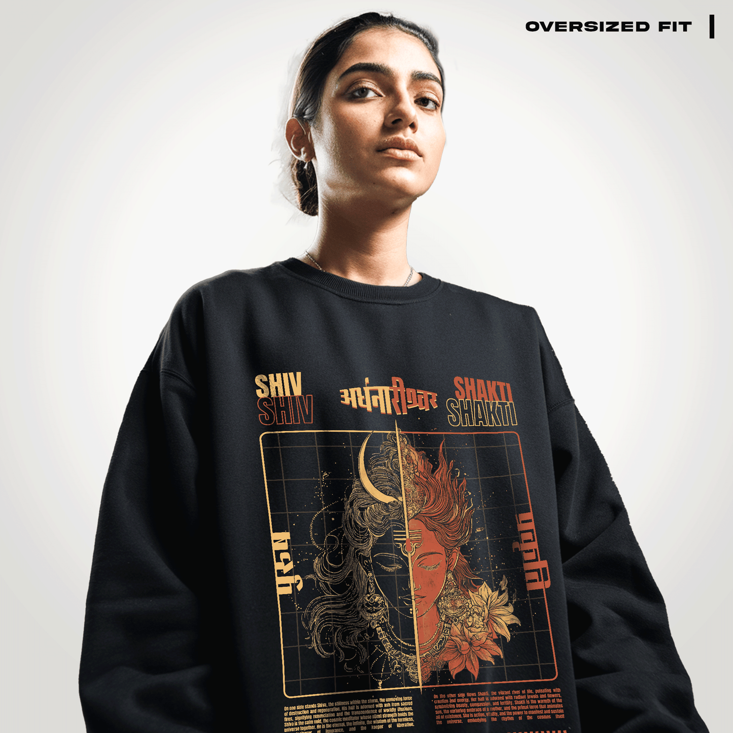 Ardhanarishwar: The Cosmic Fusion Oversized Sweatshirt Covert