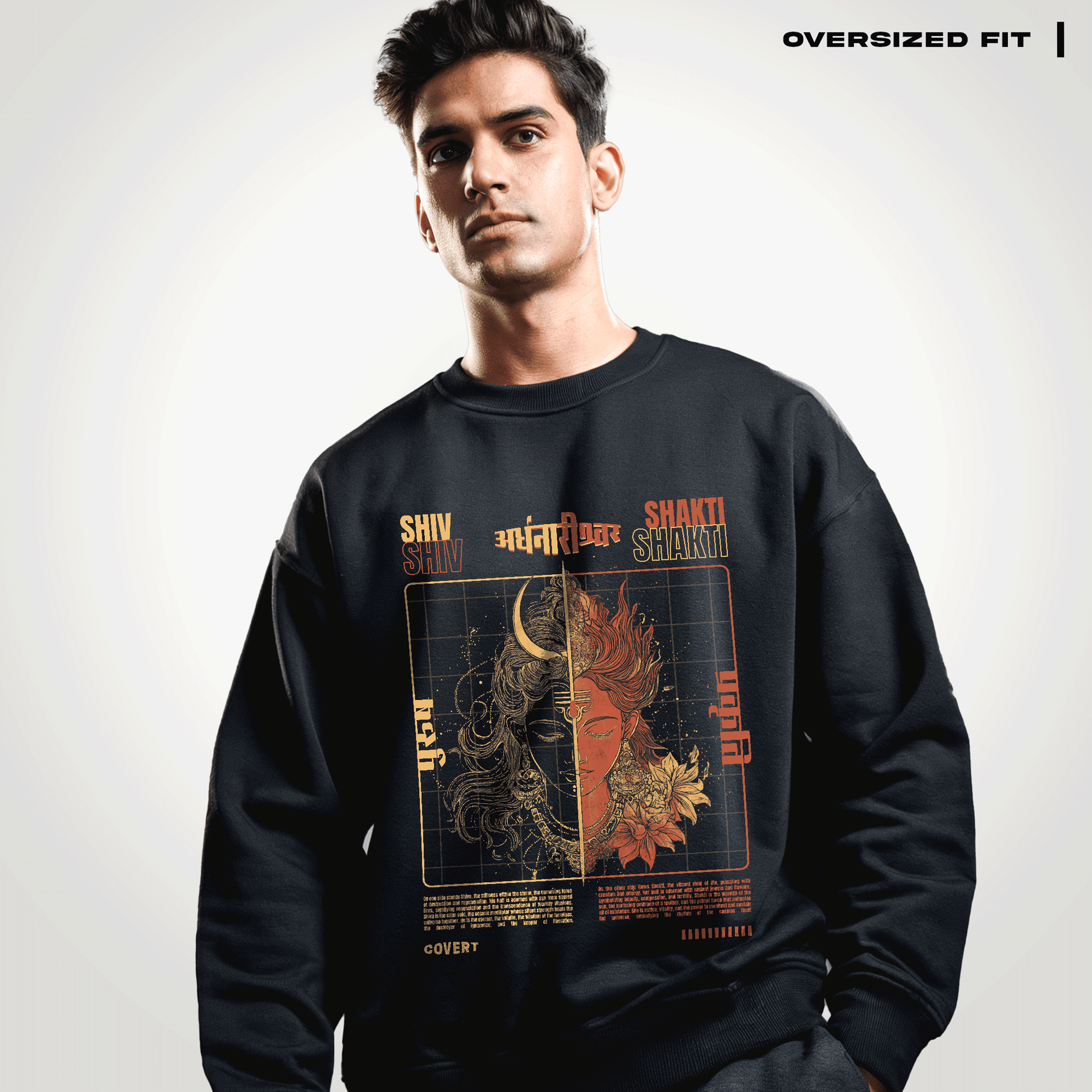 Ardhanarishwar: The Cosmic Fusion Oversized Sweatshirt Covert