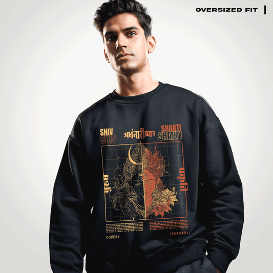 Ardhanarishwar: The Cosmic Fusion Oversized Sweatshirt Covert